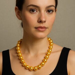 Stauer Golden Yellow Pearl Necklace 18” – Simulated South Sea, 925 Clasp